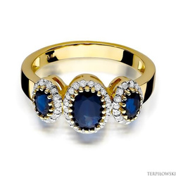 Pierścionek w żółtym złocie próby 585 model T-309 szafir 0,90 ct i brylanty