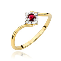Pierścionek złoty z żółtego złota próby 0,585 z brylantami T-0702 rubin 0,15ct
