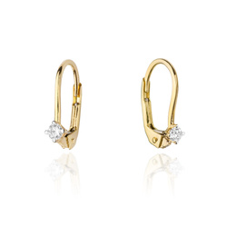 Kolczyki złote próby 0,585 z brylantami 0,06ct, 2 x 0,03ct 