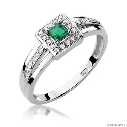 Pierścionek w białym złocie próby 585 model T-271 szmaragd 0,15ct i brylanty 