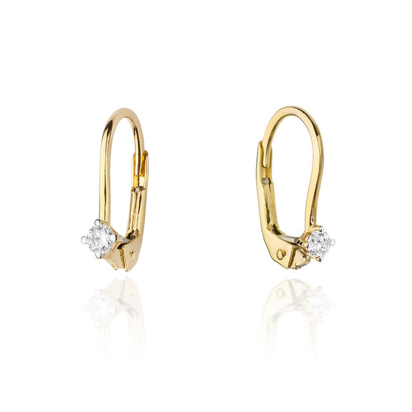Kolczyki złote próby 0,585 z brylantami 0,06ct, 2 x 0,03ct 