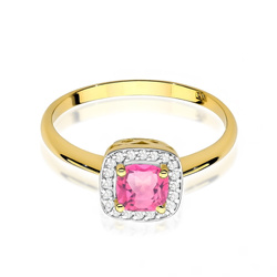 Pierścionek w żółtym złocie próby 585 model T-0514 różowy topaz 0,65ct i brylanty 0,10