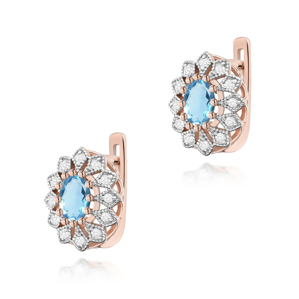 Kolczyki złote kwiaty próby 0,585 z topazem i brylantami to-354 topaz 2x0,50ct