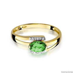 Pierścionek w żółtym złocie próby 585 model T-119 szmaragd 0,40ct i brylanty