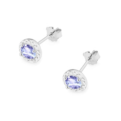 Kolczyki złote T-509 próby 0,585 z brylantami i tanzanitami 2x0,50ct
