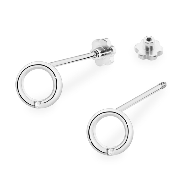 Kolczyki złote próby 0,585 k 0082 z brylantami 2x 0,05ct sztyft zakręcany