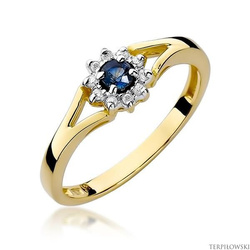 Pierścionek w żółtym złocie próby 585 model T-185 szafir 0,15ct i brylanty