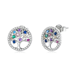 Biżuteria SayU Charms kolczyki srebrne na sztyfcie Drzewka szczęścia z kolorowymi cyrkoniami