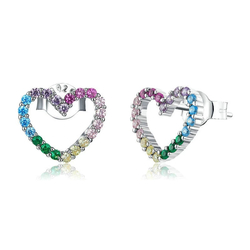 Biżuteria SayU Charms kolczyki srebrne sztyfty serca z kolorowymi cyrkoniami