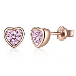 Biżuteria SayU kolczyki  Serce różowe kamienie srebro złocone rose