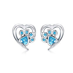 Biżuteria SayU kolczyki Srebrne serca psie łapki błękitne srebro proby