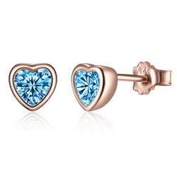 Biżuteria SayU kolczyki błękitne serca srebro złocone rose