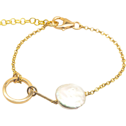 Biżuteria bransoleta srebrna 925 ze złoceniem i perlą