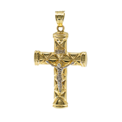 Zawieszka złota Krzyżyk z Jezusem ozdobny szlif pleciony piękno wiary złoto próba 585 14ct