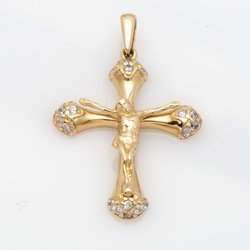 Zawieszka złota Krzyżyk z Jezusem zdobiony kamieniami diamentowy blask złoto próba 585 14ct