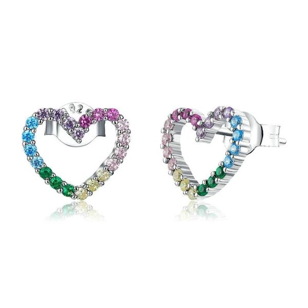Biżuteria SayU Charms kolczyki srebrne sztyfty serca z kolorowymi cyrkoniami