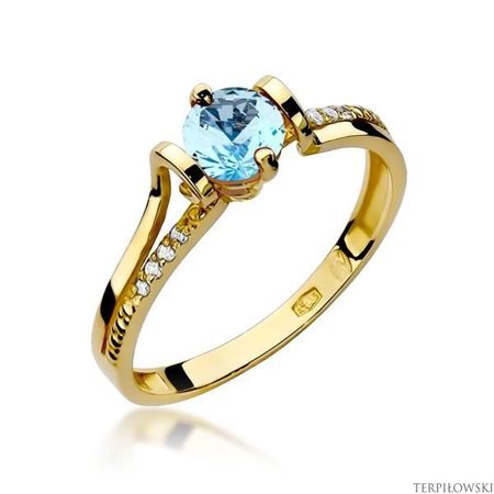 Pierścionek w żółtym złocie próby 585 model T-102 topaz 0,50ct i brylanty 0,04