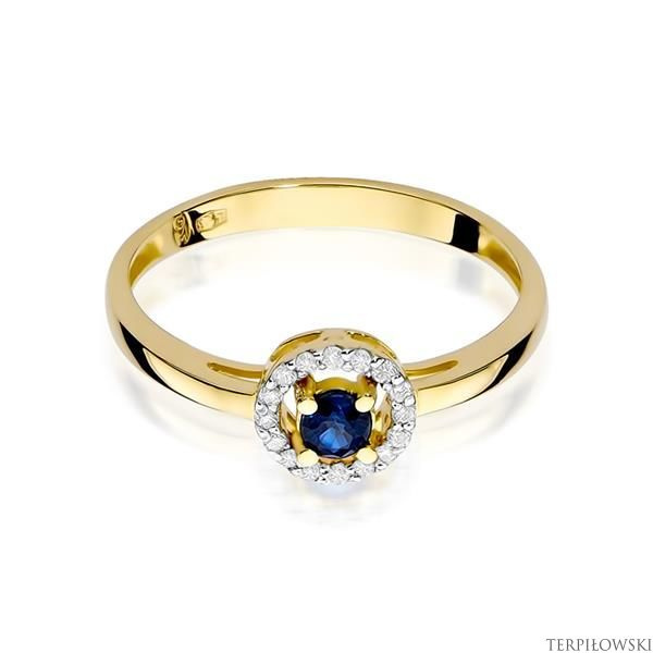 Pierścionek w żółtym złocie próby 585 model T-238 szafir 0,15ct i brylanty 0,08