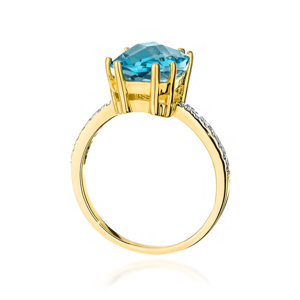 Pierścionek w żółtym złocie próby 585 model T-527 topaz 3,00ct i brylanty 0,07ct