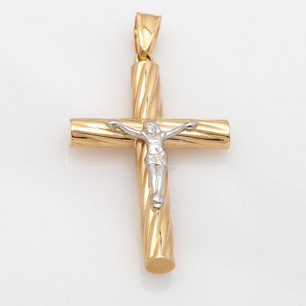 Zawieszka złota Krzyżyk z Jezusem prostokątny ozdobny szlif złoto próba 585 14ct