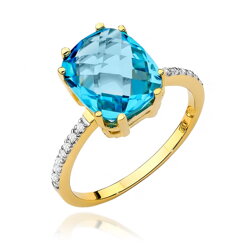 Pierścionek w żółtym złocie próby 585 model T-527 topaz 3,00ct i brylanty 0,07ct