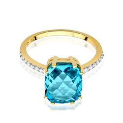 Pierścionek w żółtym złocie próby 585 model T-527 topaz 3,00ct i brylanty 0,07ct